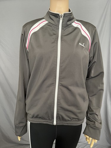 Puma Youth Girls Gray Track Jacket Size L (12-14) Full Zip Mock Neck Long Sleeve - Picture 2 of 7