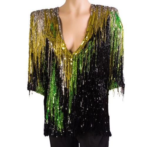 Bob Mackie Jacke schwarz, gold und grün Pailletten und Hornperlen - Bild 1 von 5