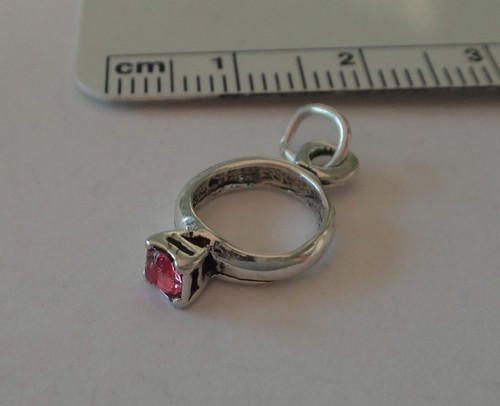 Sterling Silber 3D 18x10mm Oktober Rosa Kristall Geburtsstein Ring Charm - Bild 1 von 4