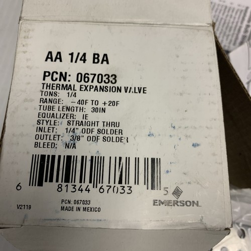 EMERSON AA 1/4 BA 067033 Thermal Expansion Valve - Picture 3 of 3