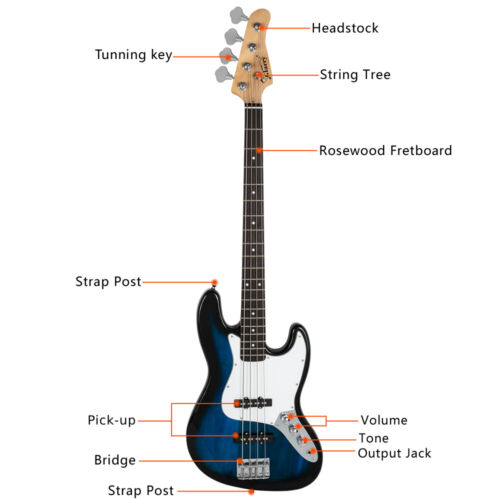 Gjazz Four String Single Single Pickup Jazz Bass Blue White Guard S201 - Picture 10 of 12
