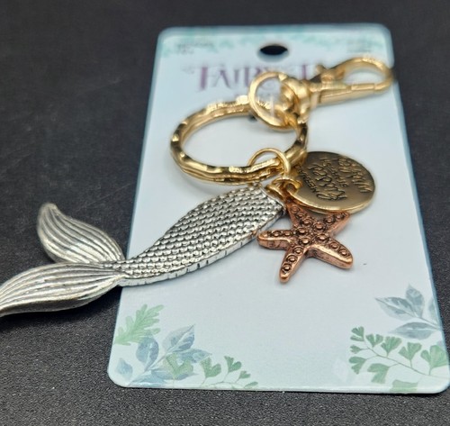 Fairy Tale Gold-Tone MERMAID Theme Keychain, 3 Charms, 4", by Bead Treasures NEW - Picture 3 of 8