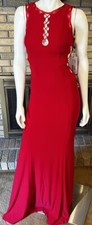 JVN Jovani Red Jersey Long Dress Open Back Side/Front Cutouts Size 4 Style 45670