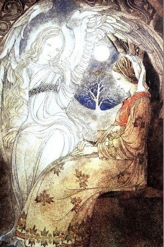 Sulamith Wulfing 1978 WINGED ANGEL w Young Girl Waiting in Moonlight Matted Art - Picture 1 of 10