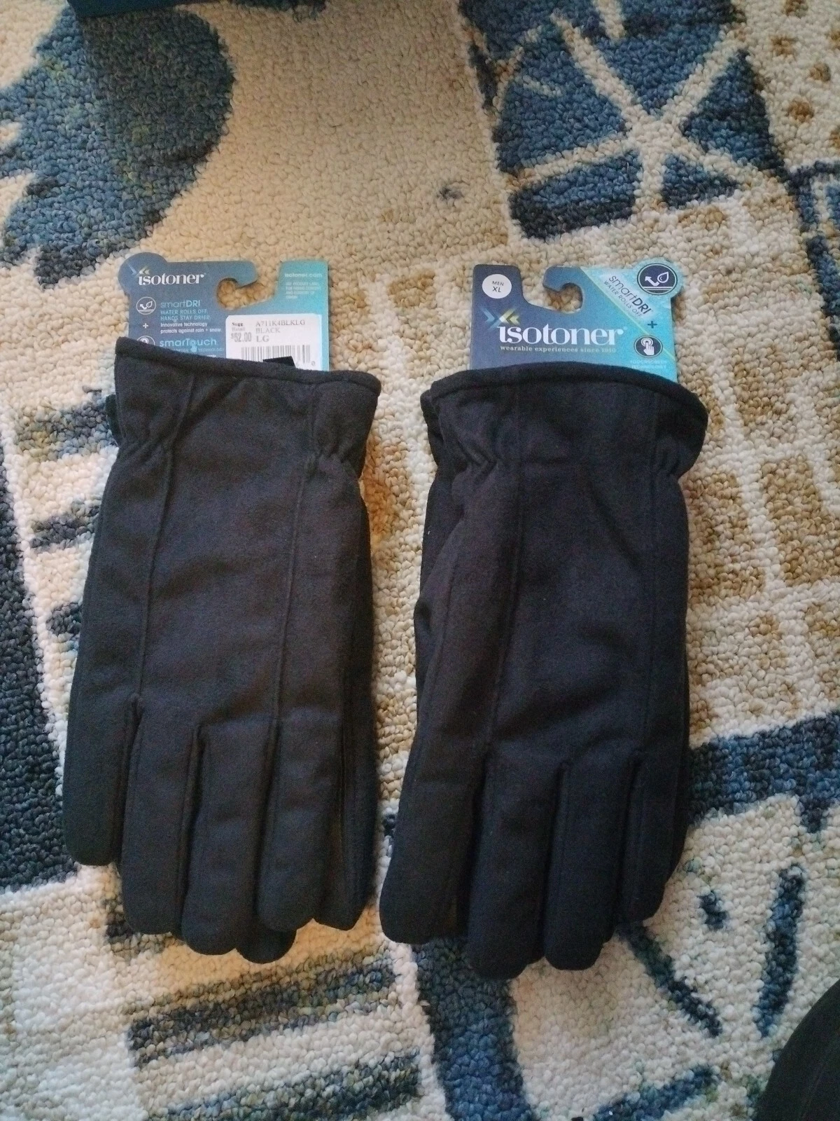 ISOTONER Men's SmartDRI,Touchscreen,Black Winter Gloves,NWT,MSRP-$52.00