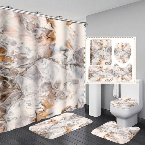 Tenda da doccia in marmo stampa 3D set tappeto bagno tappetino bagno coperchio WC - Foto 1 di 15