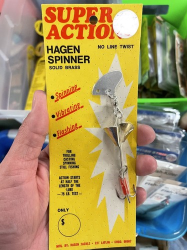 Vintage Metall Hagen Spinner Angelköder NOS ungeöffnet.
