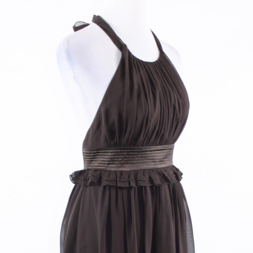 Dark brown sheer overlay silk blend BCBG PARIS halter neck A-line dress 4 - Picture 4 of 8