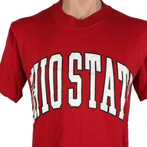 Vtg 80s 90s NCAA OHIO STATE UNIVERSITY spellout red SS T-shirt Large USA Soffe - Picture 3 of 11