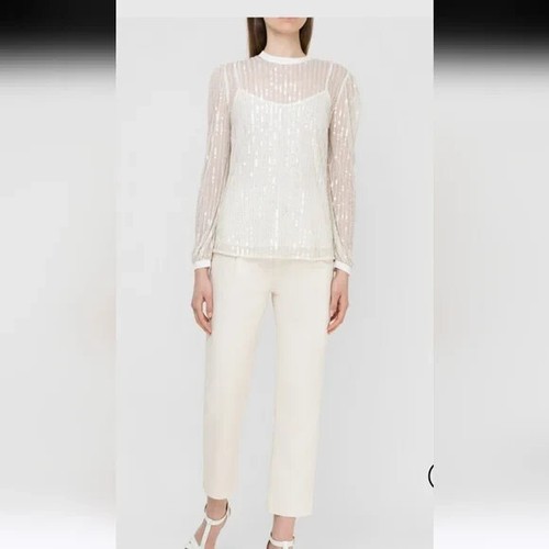 TWINSET Milano sheer sequin long sleeve blouse womens large embellished beaded - Picture 6 of 12