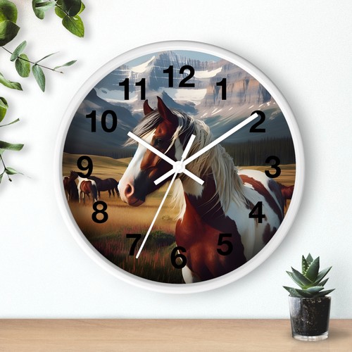 Bemalte wilde Mustang Pferde in der Wildnis Kunst Wanduhr ganz Holzrahmen - Bild 4 von 19