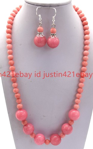 6-14mm Natural Pink Rhodochrosite Round Gems Beads Necklace 18" Earrings Jewelry - Picture 6 of 12
