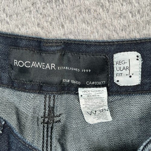 Rocawear Jeans Herren 38x34 blau Y2K Baggy bestickt Taschen gerades Bein Denim - Bild 4 von 15