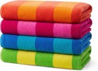 4-Pack 30"x60" 100% Cotton Velour Striped Beach Towels - Absorbent Quick-Drying