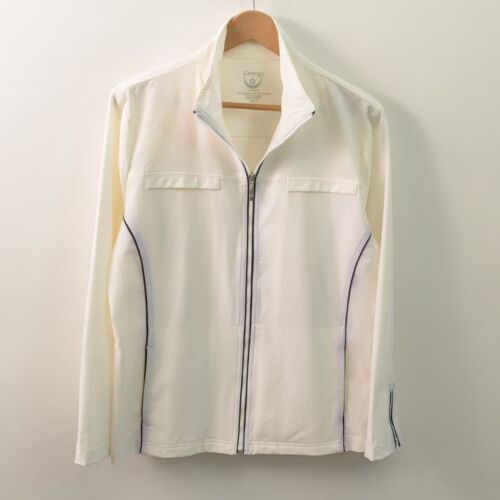 Chicos Zenergy Full Zip Jacket Womens 2 US Large Ivory Long Sleeve Mock Stretch