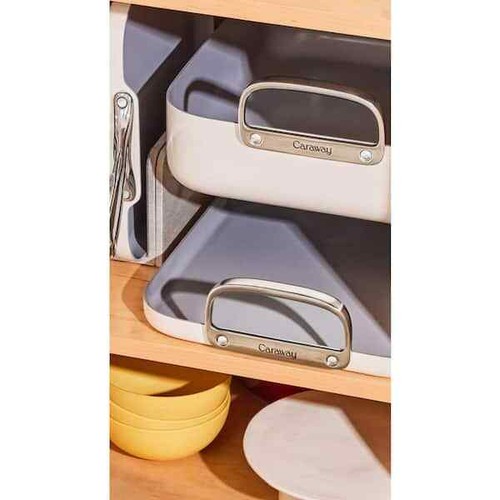 5 Piece Square Cream Ceramic Nonstick Cookware Set, Pans Coated Kitchen Cooking - Picture 3 of 12