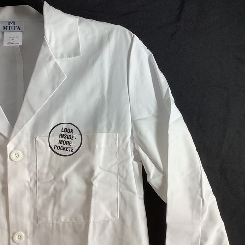 Meta Mens Uniform Lab Coats White Pockets Long Sleeve Notch Lapel 36 New - Picture 3 of 10