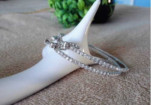 1 Pair Clip On Screw Back Rhinestone Hoop Earrings Silver Gold Small to 2XL - Picture 3 of 5