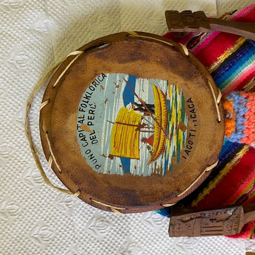 Vintage Wood Handwork Decor Small spoon fork Drum Wall Hanging Souvenir 8" PUNO - Picture 3 of 6