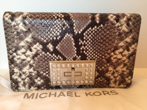 Michael Kors Ellie Shoulder Bag Embossed Natural -Leather Silver Hardware Medium - Picture 11 of 12