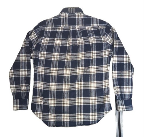 Gitman Brothers Flannel Shirt Navy Beige White Plaid Button Mens Med Long Sleeve - Picture 3 of 9