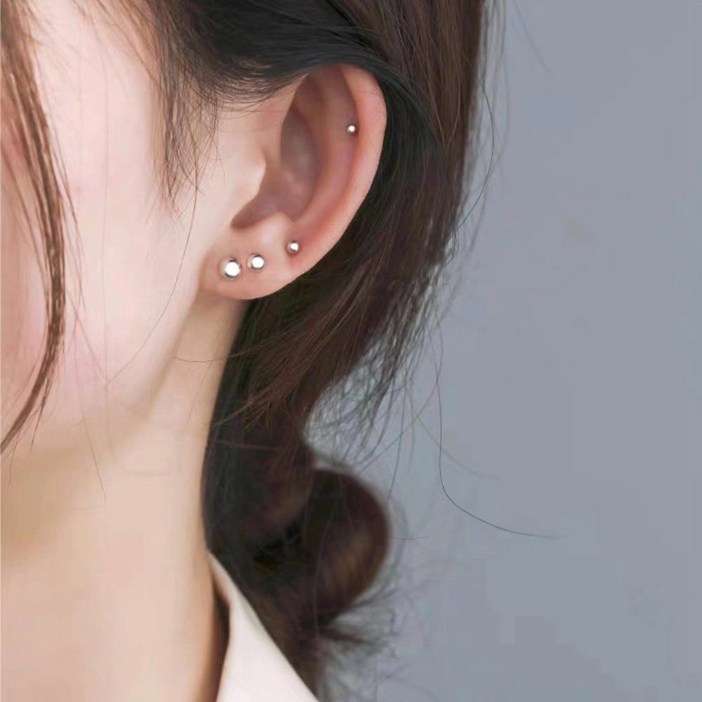 Pierced ears Copper Female Ear studs Fashion Jewelry Round Ball