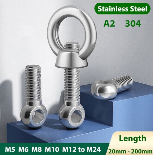M5 M6 M8 M10-M24 Lifting Eye Bolts & Nut A2 Stainless Steel Marine Grade Screws - Picture 2 of 145