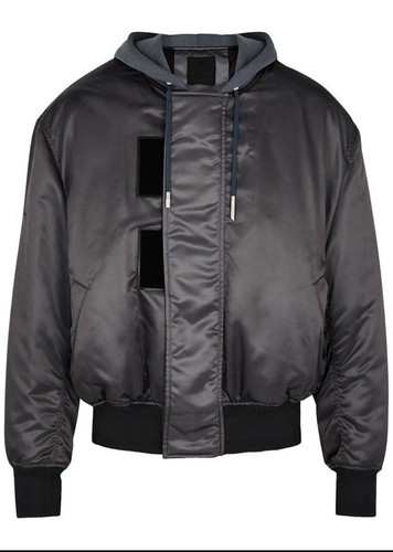 Givenchy Men Nylon Twill Hooded Bomber Jacket Grey - Picture 2 of 19