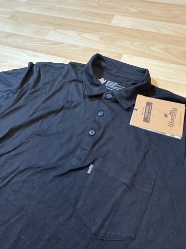 Woolly Short Sleeve Polo Medium 100% Merino 150 GSM Black - Picture 6 of 7