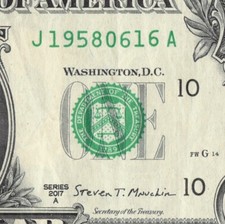 June 16th 1958 Birthday Note Fancy Serial Number 1 Dollar Bill J19580616A