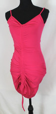 Hot Pink Bodycon Dress Woman Size Small Spaghetti Straps Gathered Front Back