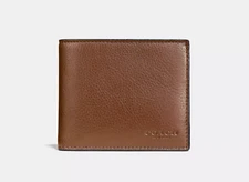 COACH Compact ID Wallet in Sport Calf Leather (Dark Saddle) - F74991