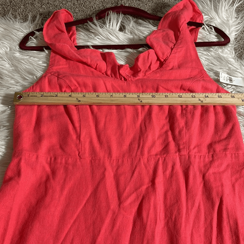 Old Navy ruffle sleeveless v neck linen blend mini dress coral color NWT size S - Picture 6 of 10