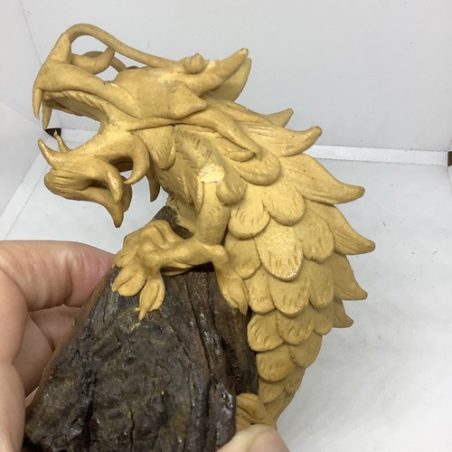 Asian Dragon Statue Sculpture On Wooden Base 6.5” Handmade Mythical - Picture 8 of 10
