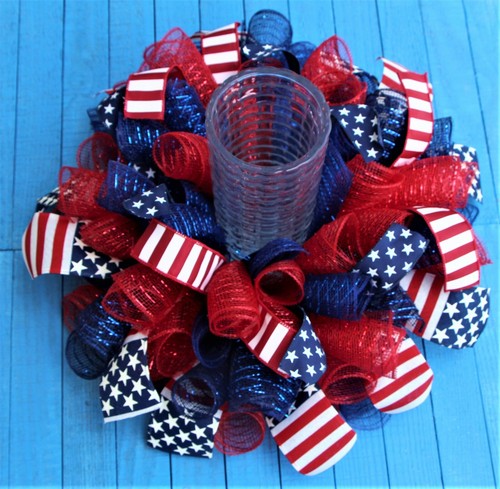 Patriotic Centerpiece, 17” Red White Navy Blue Flag 4th of July Tabletop Décor - Picture 10 of 10