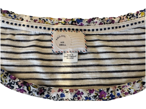 Anthropologie Postmark Size S Pullover Stripped Pocket 3/4 Sleeve Floral Trim - Picture 6 of 7