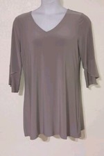 TANGO MANGO*Gray Lgtwgt Stretch Dress*Size L*V Neck*Knee Length*3/4 Ruffle Slv