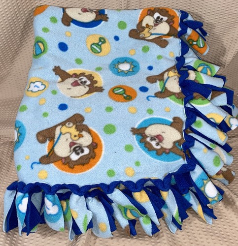 Vintage Looney Tunes Baby Taz Tasmanian Devil Custom Fleece Fringe Tie Blanket - Picture 11 of 14