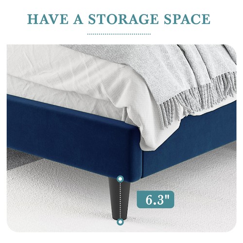 Platform Bed Frame with Velvet Upholstered Plush Vertical Channel Headboard - Picture 48 of 148