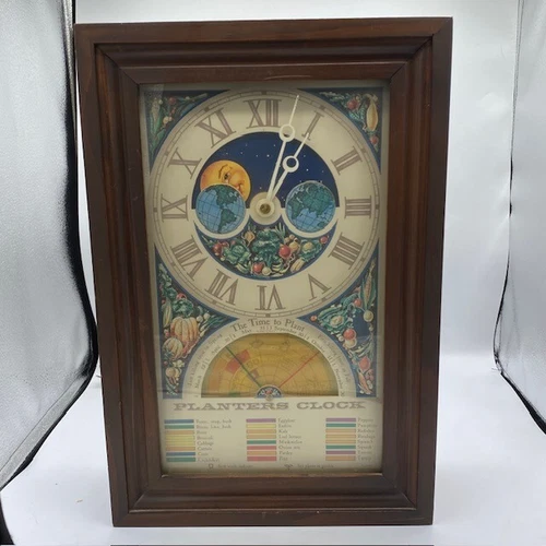 Vintage 1975 Mechtronics Electric The Time To Plant Moon Phase Planters Clock