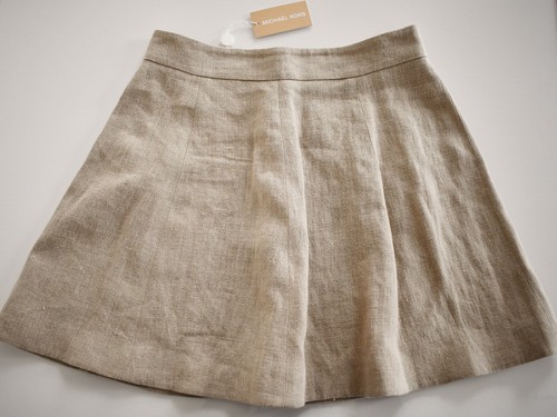 NEW Authentic MICHAEL KORS COLLECTION Beige 100% LINEN FLARE Skirt US-10 Italy - Picture 2 of 8