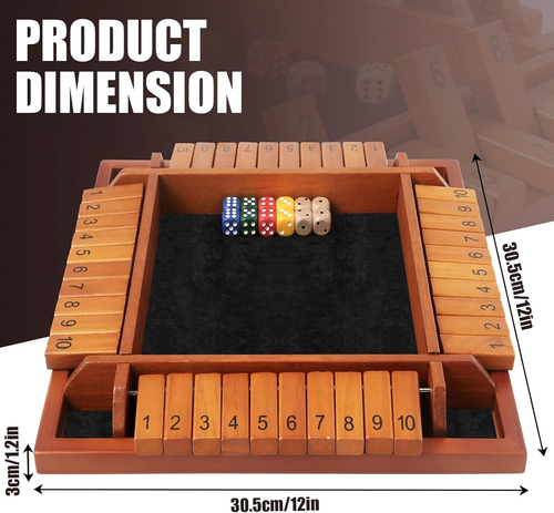 4 Players Shut the Box Dice Games, Wooden Board Table Math Game with 12 Dice ... - Picture 7 of 12