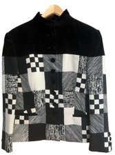 Louis Feraud Vintage Patch Work Black White Wool Blazer Jacket Uk 18 Eu 46