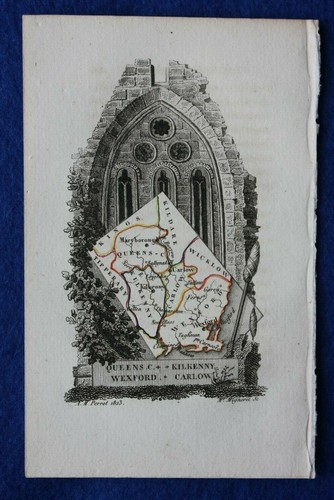 LAOIS, KILKENNY, WEXFORD, CARLOW, IRELAND antique minature map, Perrot, 1824 - Picture 2 of 2
