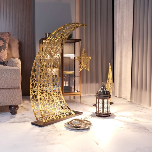 Rising Crescent & Star Ramadan Decor – Metal Islamic Home Decoration - Picture 38 of 49