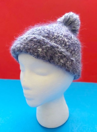 Handmade Crochet Women's Mohair Hat w/Pompon, Motley Multicolor, One Size, New! - Picture 3 of 10