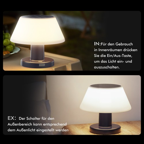 Solar LED Tischlampe Outdoor Lampe Tischleuchte Außen GartenBeleuchtung Terrasse - Bild 15 von 32