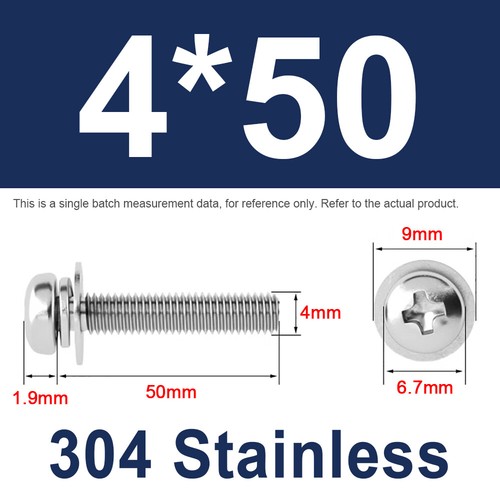 M2 - M10 304 Stainless Phillips Pan Head Screws with Flat and Split Lock Washers - Picture 59 of 98