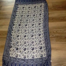 Scarf/Sarong, Tasseled, Blue Floral, Versatile, Beachy, 32x68" great cover-up