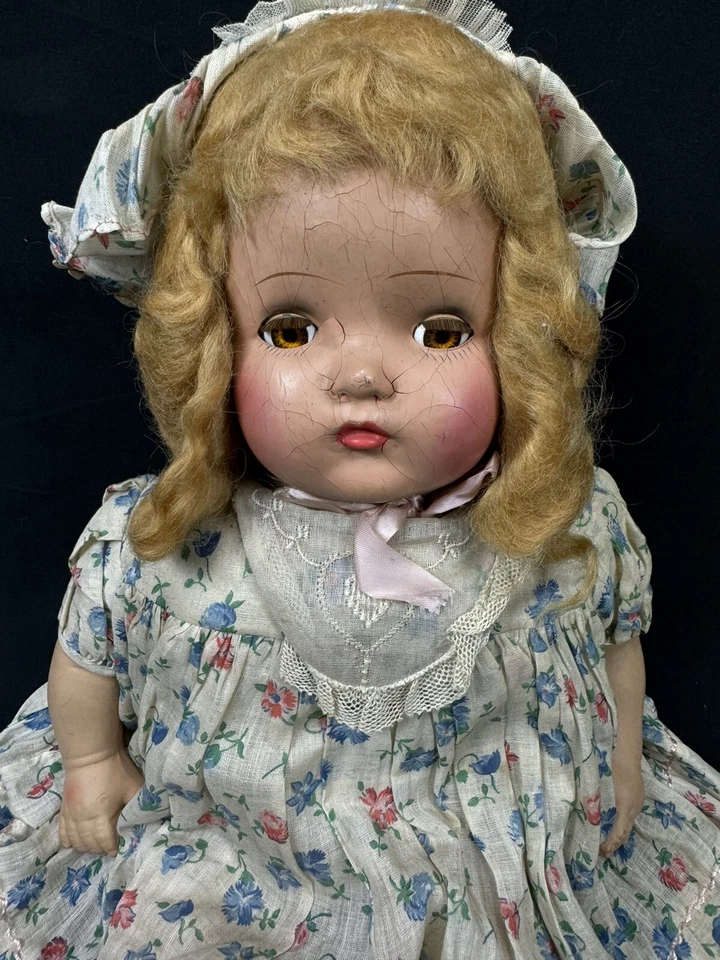 "MUÑECA BEBÉ COLECCIONABLE VINTAGE COMPOSTION 20"" PELO CASTAÑO OJOS MARRONES ABIERTOS CERRADOS" Foto 2 de 4